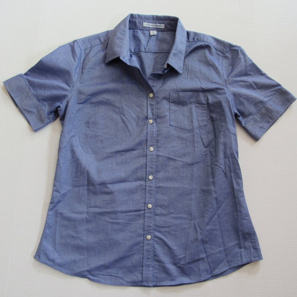 Women's Port Authority Short Sleeve Button Up Shirt Blue Size Large